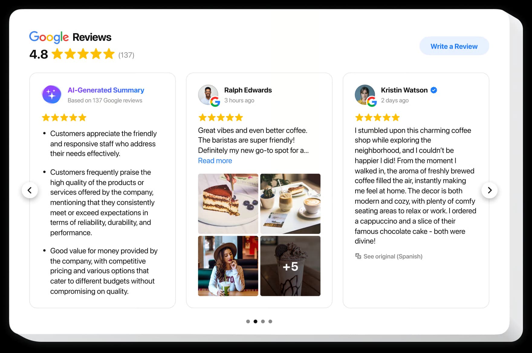 Customer Google reviews displayed on ReviewReady